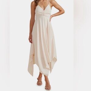 MINKPINK Camilla Ecru/Cream Midi Spaghetti Strap Embroidered Dress Size XS